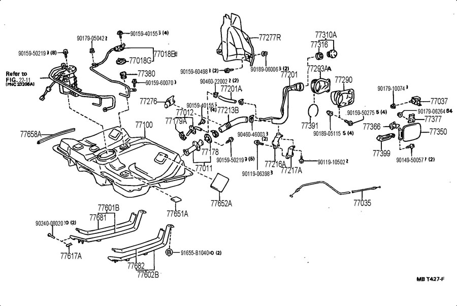 1993 Toyota Celica Pipe Sub assembly Fuel Tank Inlet Pipe Inlet 