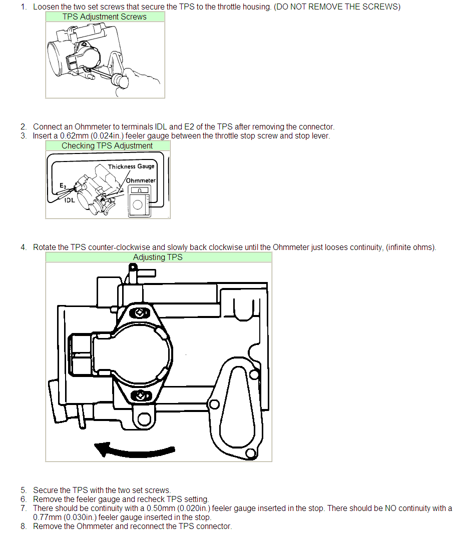 I Have A 89 Toyota Pickup V6 3 0 I Need To Know How To Set A Tps Sensor