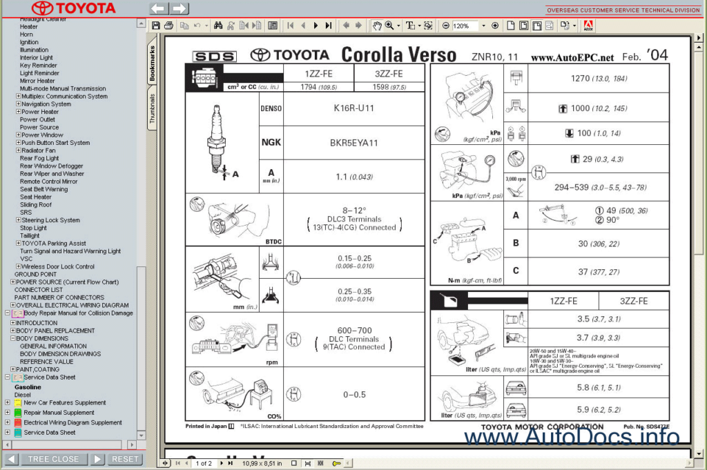 Toyota Corolla Verso 2004 2009 Service Manual Repair Manual Order 