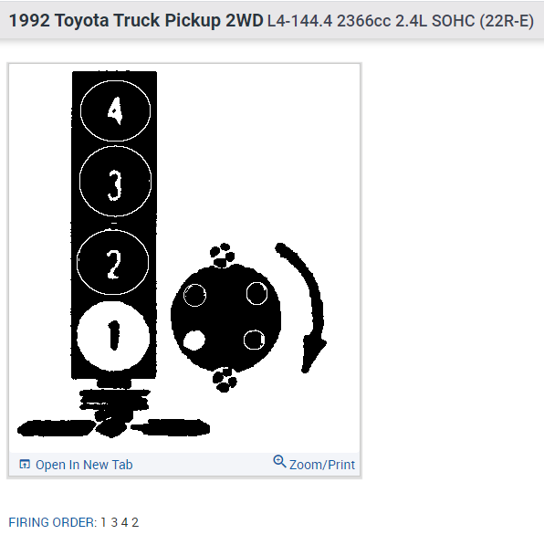 1992 Toyota Pickup 2 4 I Need Correct Firing Order Thanks 