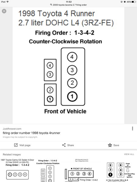 I Have A 99 Toyota Tacoma 2 7 Liter Need Firing Order Please